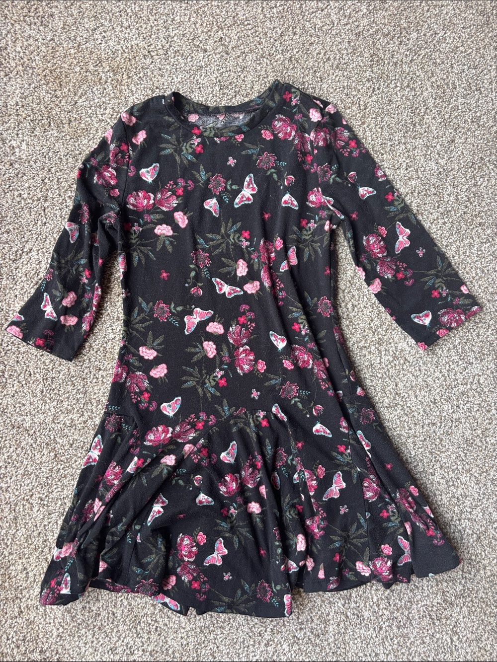 wonder nation Black Floral & Pink Butterfly Ruffle Dress